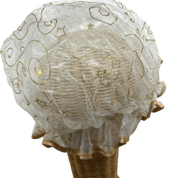 Shower Cap Vintage Mad Cap Bathing Cap Style Gold Detail Glitter Attached Flower - Picture 4 of 15